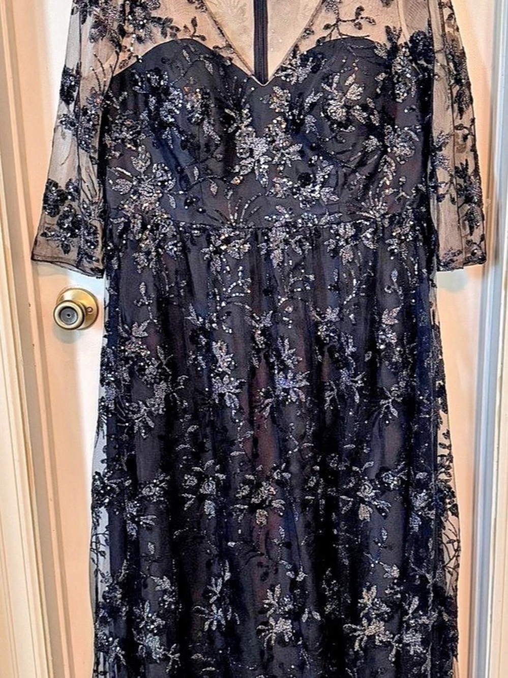 JJ’s House 18W Black Sequin Lace Mesh Formal Maxi Dress Gown